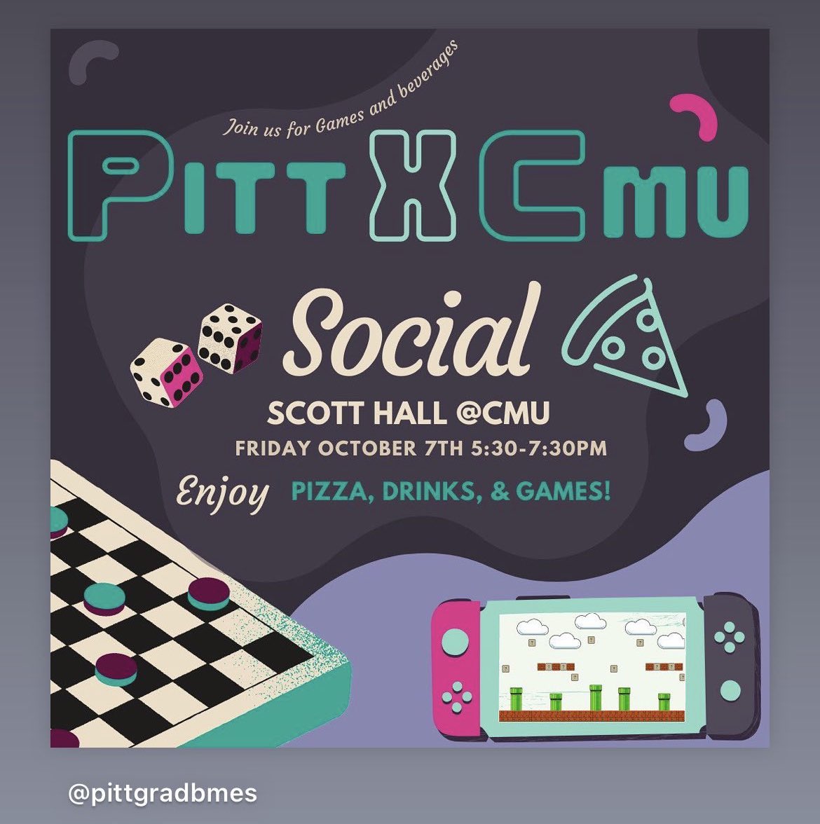 PittGradBMES's tweet image. Mark your calendars for October 7th! BMES and CMU social. 🍹🍕🎮