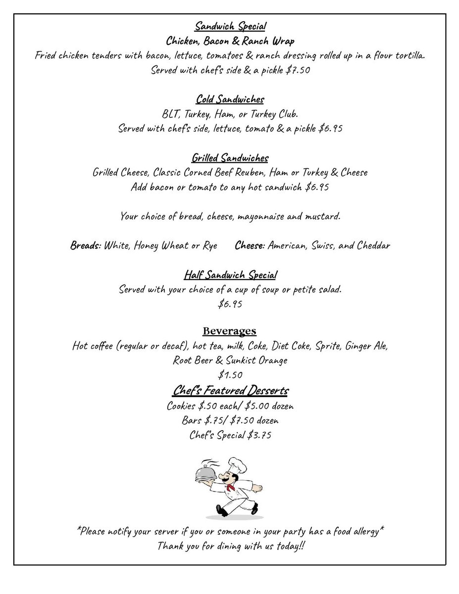 Tiger's Pride Restaurant will be open on Wednesday &amp; Thursday this week, please see the attached menus. Friday we will be featuring a Brunch Buffet. We hope to see you this week for a great lunch in Tiger's Pride. #westfieldma #wmass #westernma #tigerspride #wps