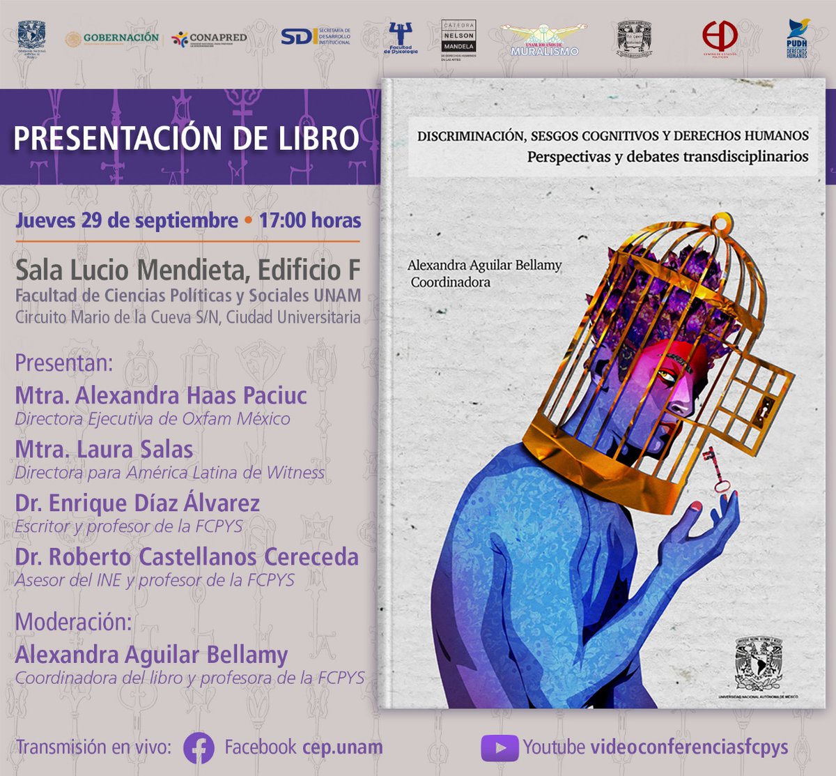 aguilabella2011's tweet photo. Este jueves 29 de septiembre, no se pierdan la presentación del libro "Discriminación, Sesgos Cognitivos y Derechos Humanos: Perspectivas y Debates Transdisciplinarios". Nos vemos a las 17:00 hrs en la Sala Lucio Mendieta de la Facultad de Ciencias Políticas y Sociales de la UNAM https://t.co/dRNPkby0FS