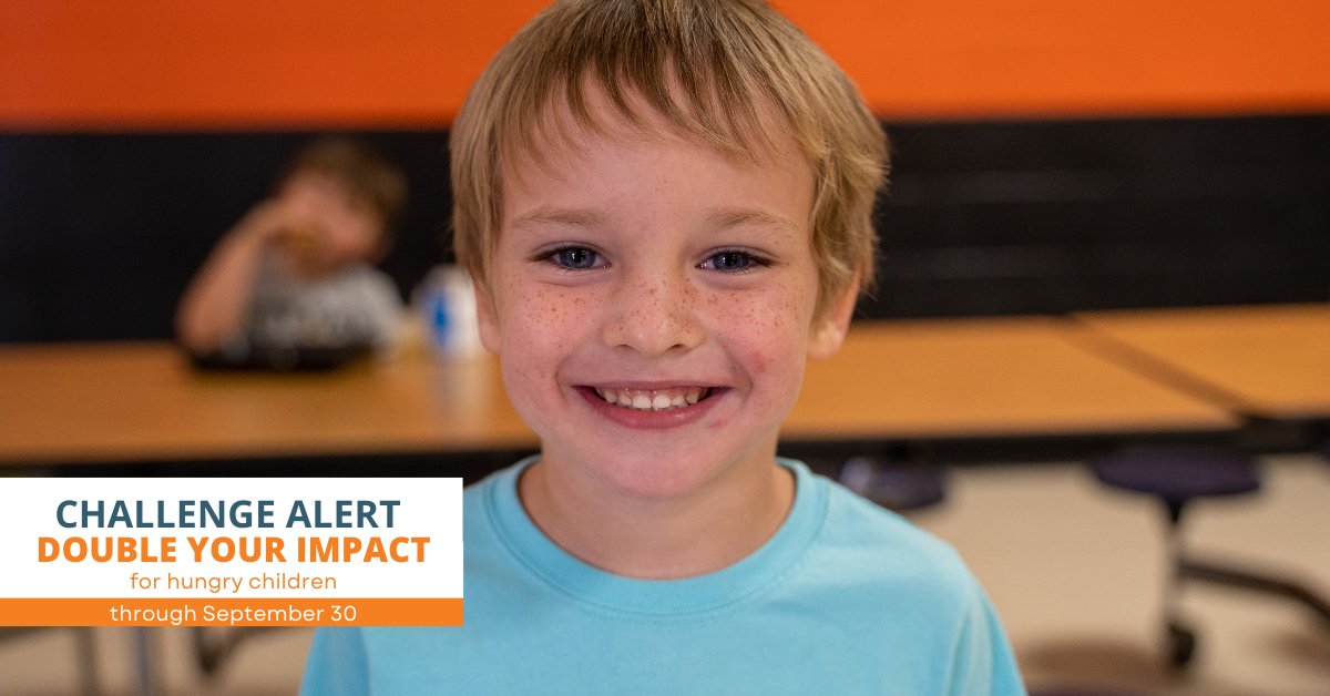 feedthechildren's tweet photo. Our challenge starts NOW! Your challenge gift, coupled with a combined $50,000 contribution from some generous, dedicated major donors, will help make TWICE the difference in a childโs life this Defeat Hunger Month. https://t.co/JbVltwEazH
#DefeatHunger #ChallengeGift https://t.co/ZejjjNLGdN