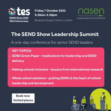nasen_org's tweet photo. This conference brings together sector leaders to re-think how we engage and structure the workforce to respond to the challenges ahead following the Government’s #SEND Review. More information https://t.co/L94ZWlIsMW
#Tes #SENDShow @SENDShowUK https://t.co/W3PKDhFnMg
