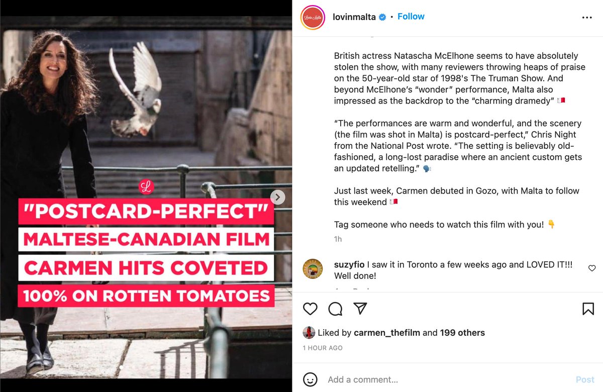 Falkun Films (@falkunfilms) on Twitter photo 100% on Rotten Tomatoes for CARMEN!!! Thank you <a href="/LovinMalta/">Lovin Malta</a> for the post
<a href="/nataschaandsons/">Natascha McElhone</a> <a href="/valeriebuhagia2/">valeriebuhagiar@sympatico.ca</a> <a href="/AnikaPSavona/">Anika</a> <a href="/elpierre/">pierre</a> 100% on Rotten Tomatoes for CARMEN!!! Thank you <a href="/LovinMalta/">Lovin Malta</a> for the post
<a href="/nataschaandsons/">Natascha McElhone</a> <a href="/valeriebuhagia2/">valeriebuhagiar@sympatico.ca</a> <a href="/AnikaPSavona/">Anika</a> <a href="/elpierre/">pierre</a>