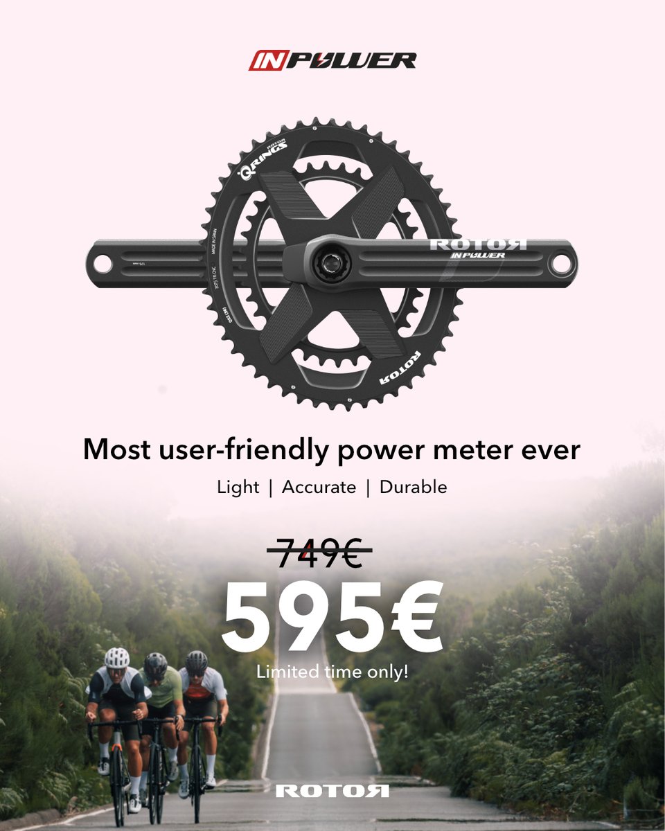ROTOR_bike's tweet photo. LIMITED TIME OPPORTUNITY 💨

Upgrade your crankset with the #INpower meter in matte finish, with #QRINGS oval or round Direct Mount chainrings for less than 600€

You will be able to configure it to your needs.

MORE INFO 👉🏼 https://t.co/dABAZ6kERe" https://t.co/GmEVqR0fGp