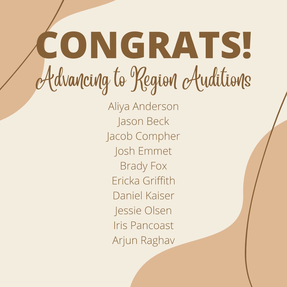 We are so excited for our panther choir members who are advancing to region auditions!