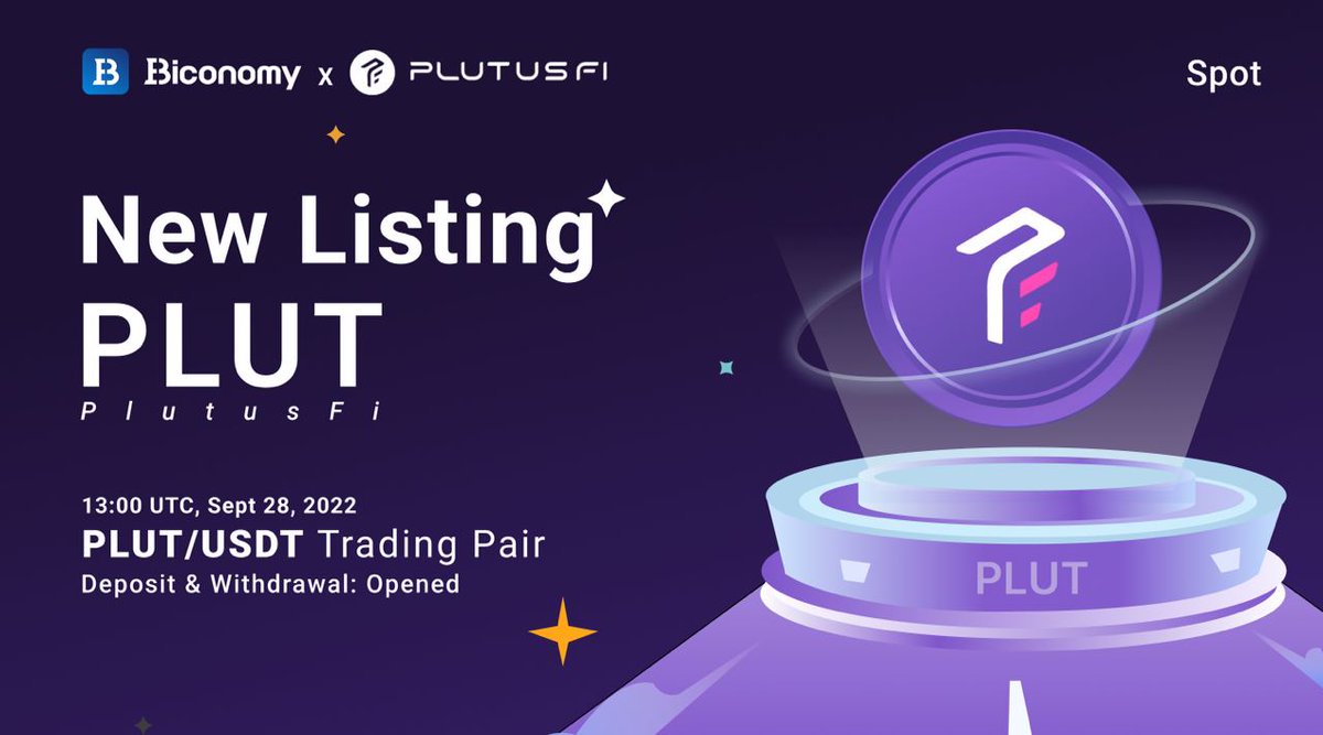 BiconomyCom's tweet photo. 🥳New HOT #Listing on #BiconomyExchange🚀
🚀#Biconomy Exchange Will List #PLUT @plutusfi with $PLUT/ $USDT Pair💰
⌛️Date - 28Th SEPT 2022
Full Details👉 https://t.co/52BfCj7hnQ
🚀PlutusFi is a SocialFi environment!
#Crypto #BTC #ETH #Web3 #SocialFi #cryptocurrecy #blockchain https://t.co/QOVkXrztbE