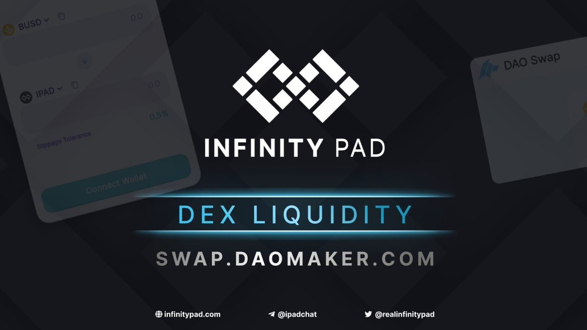 The new IPAD v2 token is now live!🔥😀
InfinityPAD team is honored to have IPAD v2 token added on the brand new AMM, DAO Swap swap.daomaker.com

Make sure to use the right token address : 

0xA7266989B0DF675cC8257d53B6bc1358fAF6626a

On your marks, Get ready....trade!