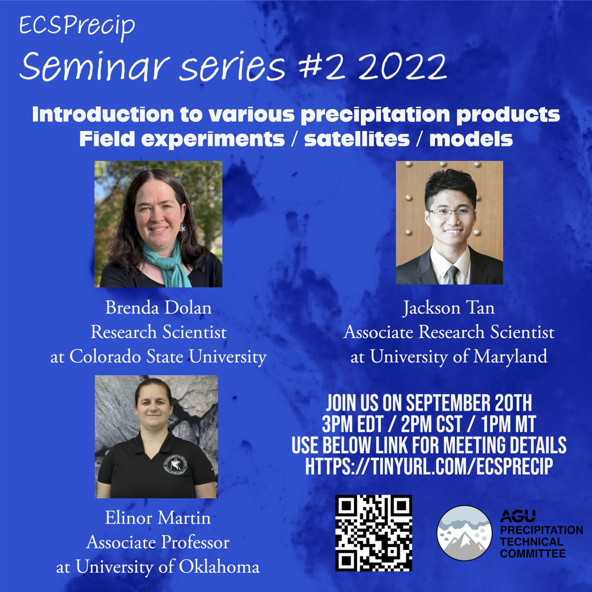 AGUPrecip's tweet photo. Thank you to everyone who attended the seminar!
Don't worry if you couldn't make it! The recording/slides from our wonderful speakers (@JacksonTanBS @ellie_gbr , Dr. Brenda Dolan) can be found on our webpage: https://t.co/PEGN16MPdM. https://t.co/tD1H2k5hBr