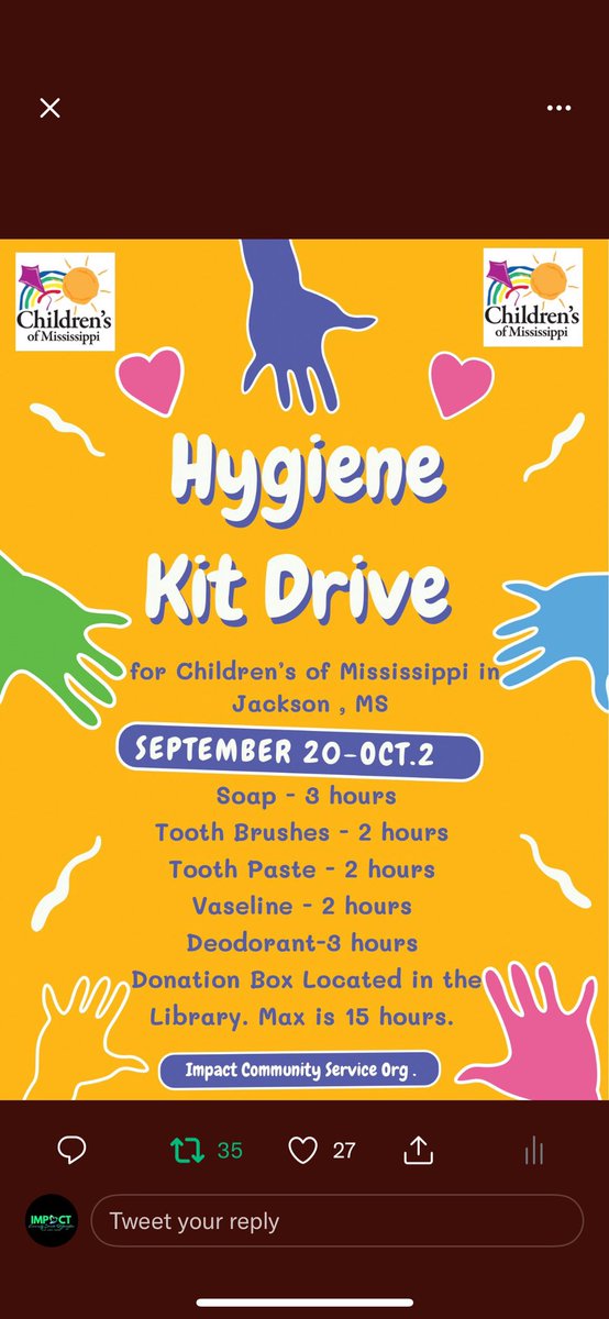 Impact_CSO's tweet image. REMINDER Braves!💜 Our hygiene drive is still going on!! The donation box is located in the front lobby of the library. Remember you can earn Community Service hours if you donate!!💚