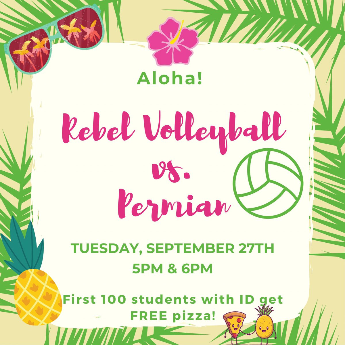 RebVolleyball's tweet photo. We can’t wait to see everyone at our game tomorrow night dressed in your best Hawaiian outfit! https://t.co/HsAwgsJas6