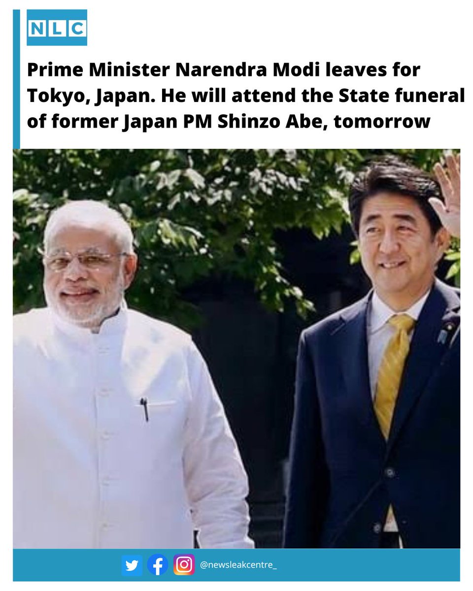 NLCnewsnetwork's tweet photo. During the visit, PM Modi would also meet with Japan prime minister Fumio Kishida and is expected to call Abe's widow separately
#Pmmodi #FumioKishida #pmmodijapan #ShinzoAbe https://t.co/x8pAPbjrDp