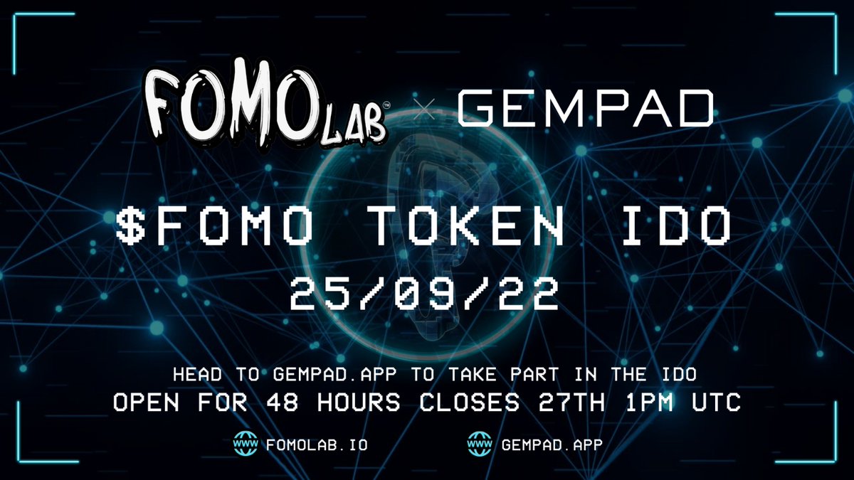 You can now participate in the <a href="/fomo_lab/">FOMO Lab™ - Bringing NFTs to the masses🧑‍🚀</a> Token IDO over at <a href="/TheGemPad/">GemPad</a> 👉👉👉gempad.app/presale/0x96cF… #NewTokenIDO #CryptoGems #NFT #IDO #Blockchain #ETH