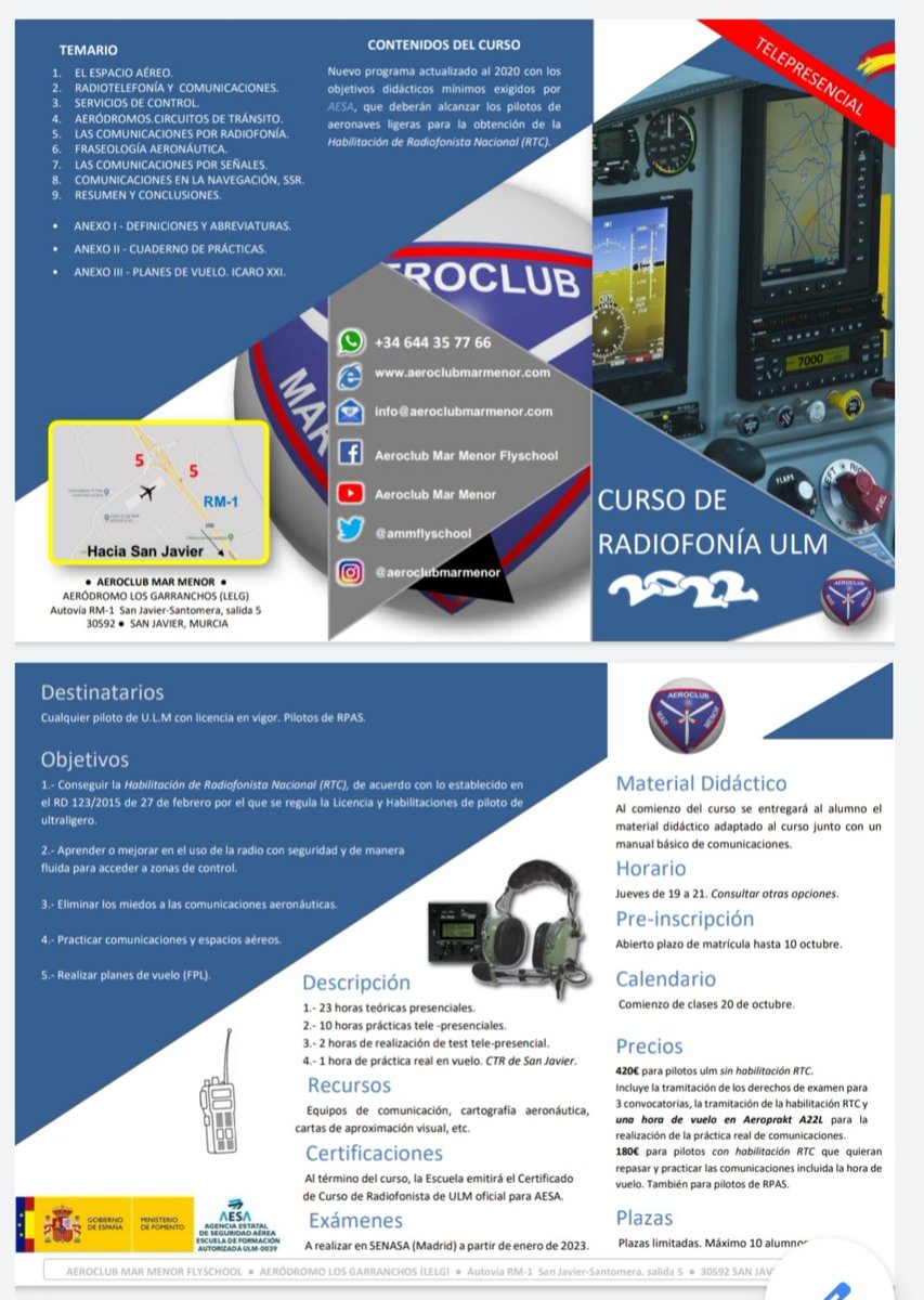 ammflyschool's tweet photo. Ya está abierto el plazo de inscripción para el curso de radiofónista RTC para obtener la anotación en tu licencia de rpas o de Ulm.
Comienzo de clases en octubre.Reserva ya tu plaza.
El curso incluye 1 hora de vuelo para poner en práctica tu destreza con las lecciones aprendidas https://t.co/Pzx4NdvKdv