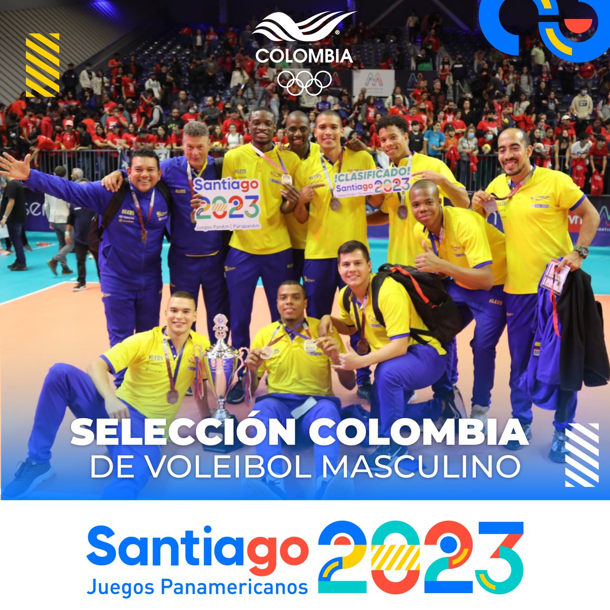 Comité Olímpico COL (@olimpicocol) on Twitter photo La Selección Colombia de Voleibol Masculino clasificó a los Juegos Panamericanos #Santiago2023 🏐
🥉 En Chile, equipo colombiano se quedó con el bronce del Campeonato Sudamericano Clasificatorio a los Juegos Panamericanos Santiago 2023.
<a href="/santiago2023/">Santiago 2023</a> La Selección Colombia de Voleibol Masculino clasificó a los Juegos Panamericanos #Santiago2023 🏐
🥉 En Chile, equipo colombiano se quedó con el bronce del Campeonato Sudamericano Clasificatorio a los Juegos Panamericanos Santiago 2023.
<a href="/santiago2023/">Santiago 2023</a>