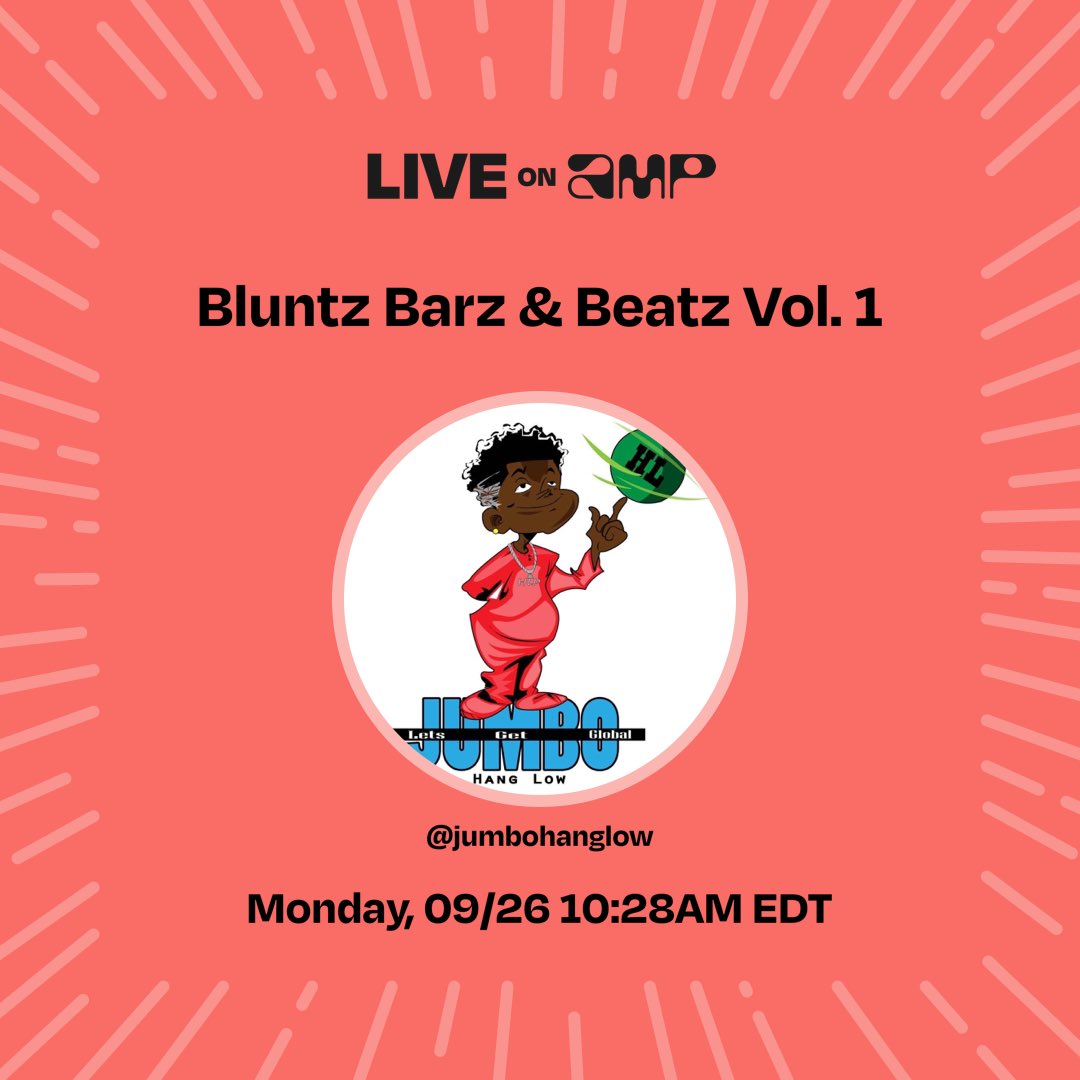 JumboHanglow's tweet photo. My Amp show, Bluntz Barz &amp; Beatz Vol. 1, is live. Don't miss it! Tune in! https://t.co/yhJqY1Luzt https://t.co/ocWy8Uvwpl