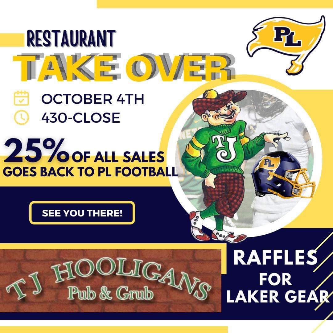 khanson7470's tweet photo. Come out and Support @plhsfootball on Oct 4th @ TJ Hooligans, 25% of all sales will go back to the team.               We will have raffles as well as selling Tackle Cancer shirts for our the Tackle Cancer game October 7th!!! https://t.co/8RYD7b9n8J
