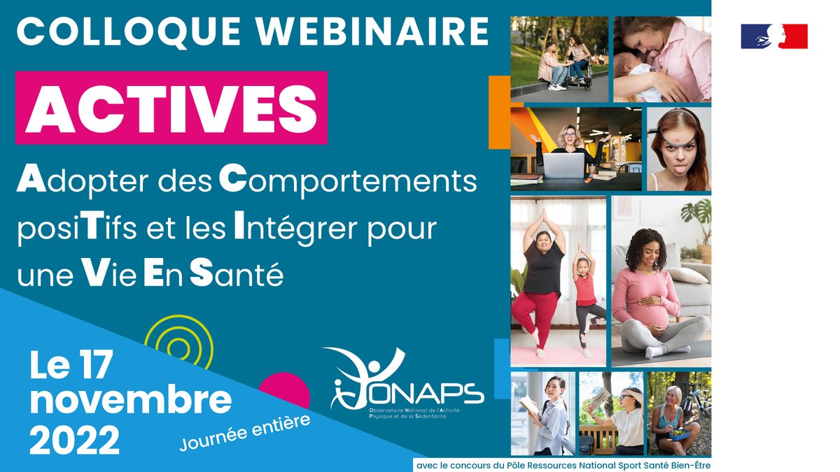 Colloque ACTIVES - inscrivez-vous !
➡ colloque-actives.fr

Nous vous donnons rendez-vous le 17/11/22, pour échanger, construire et s’investir autour de ces enjeux, lors de notre colloque annuel "ACTIVES" organisé avec <a href="/Sports_gouv/">Ministère des Sports 🇫🇷</a> et son <a href="/PRNsportsante/">Pôle sport santé</a>.