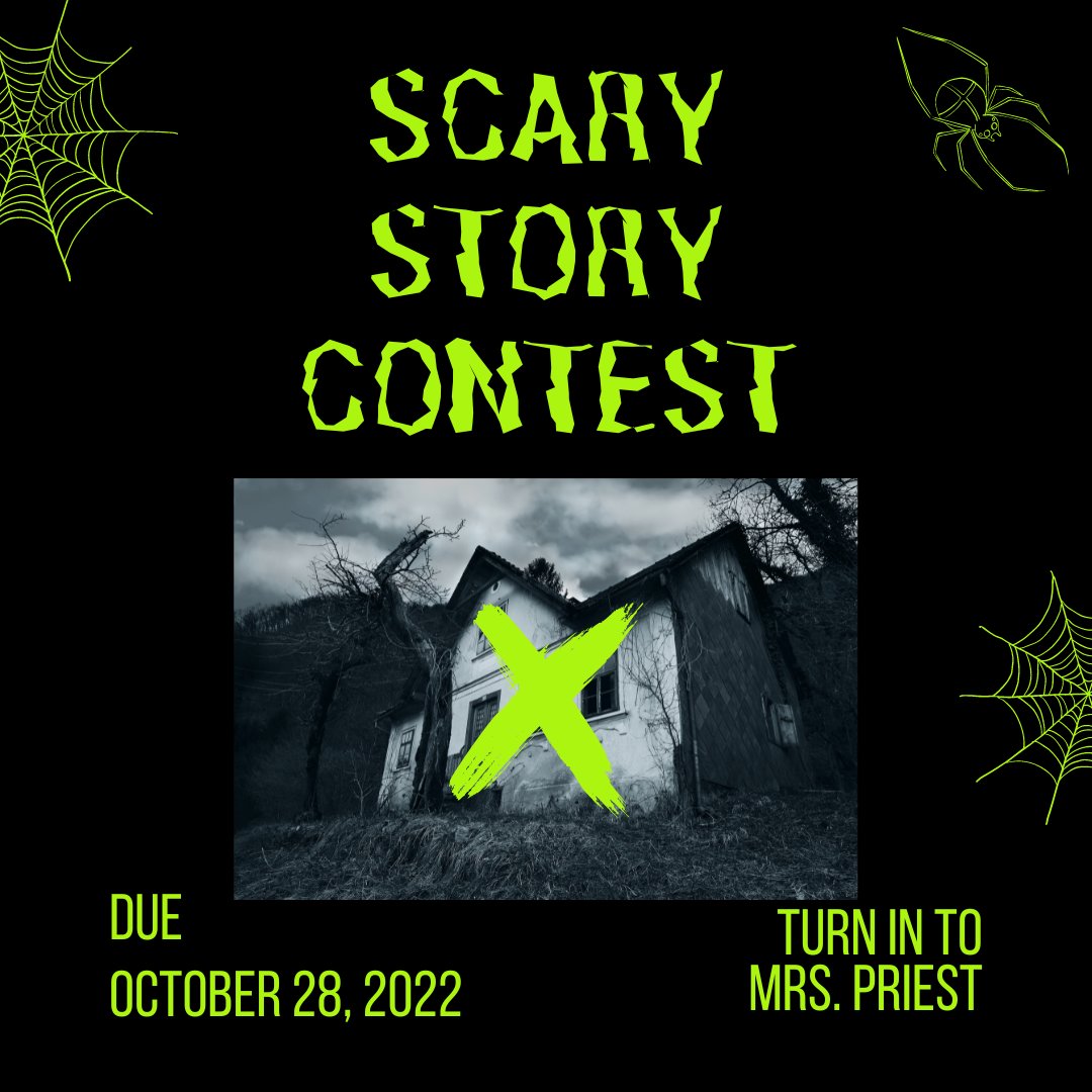 MaroonsLibrary's tweet photo. The library is hosting a Scary Story Writing Contest for 10/2022.  All stories must be at least 500 words and must be appropriate for school. Submit your story in person or via email.  All stories are due 10/28. #elginhighschool #elginil #maroonstrong #maroonpride #boo #writers https://t.co/T20b96Oq97