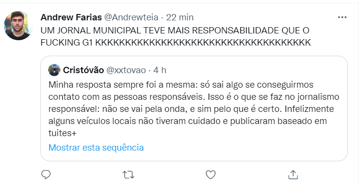 cristovaov_eira's tweet photo. Sim. Aliás, se o G1 quiser algumas dicas sobre jornalismo, estamos à disposição. https://t.co/vHwR0eFowQ