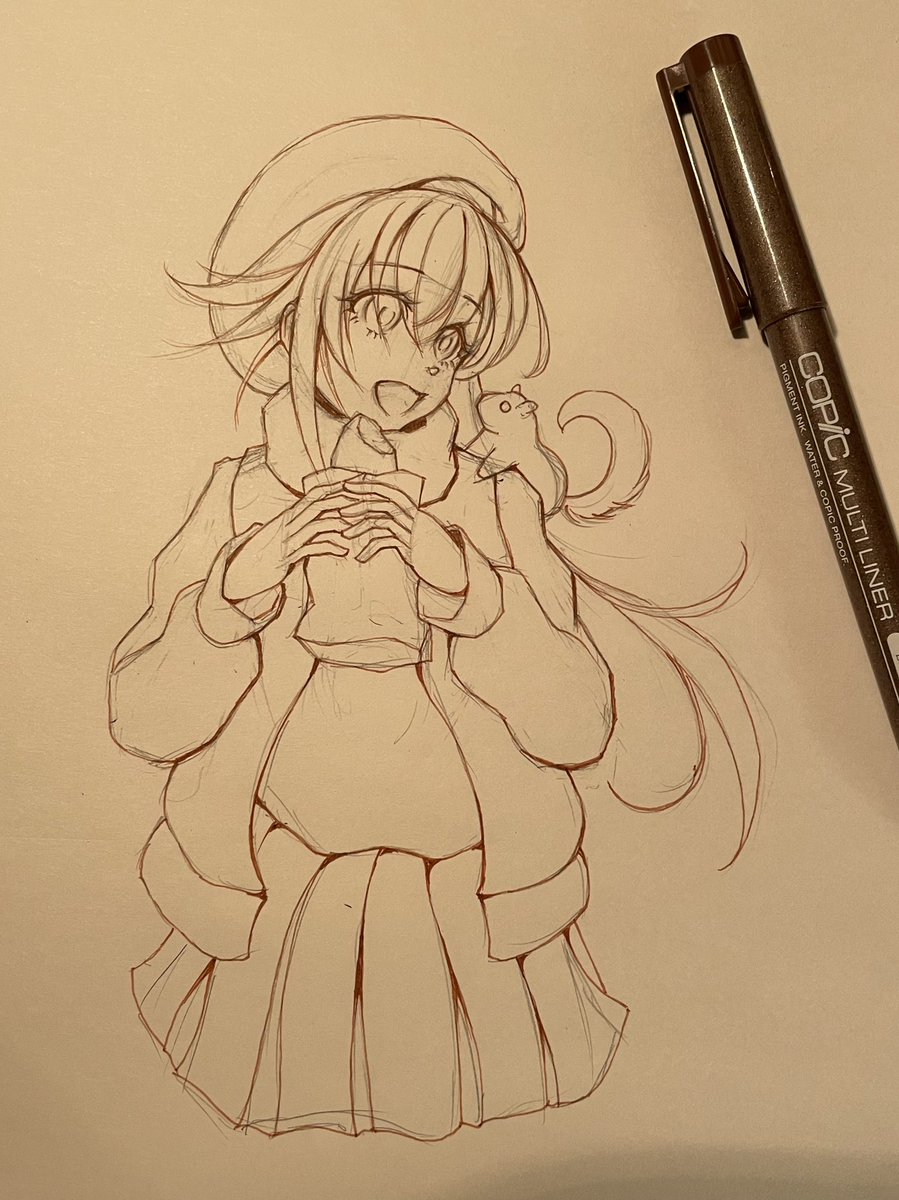 「下描き→ペン入れ済みの段階がわたし的には見ててとっても心地いい。。。ペン入れのダ」|おかめのイラスト