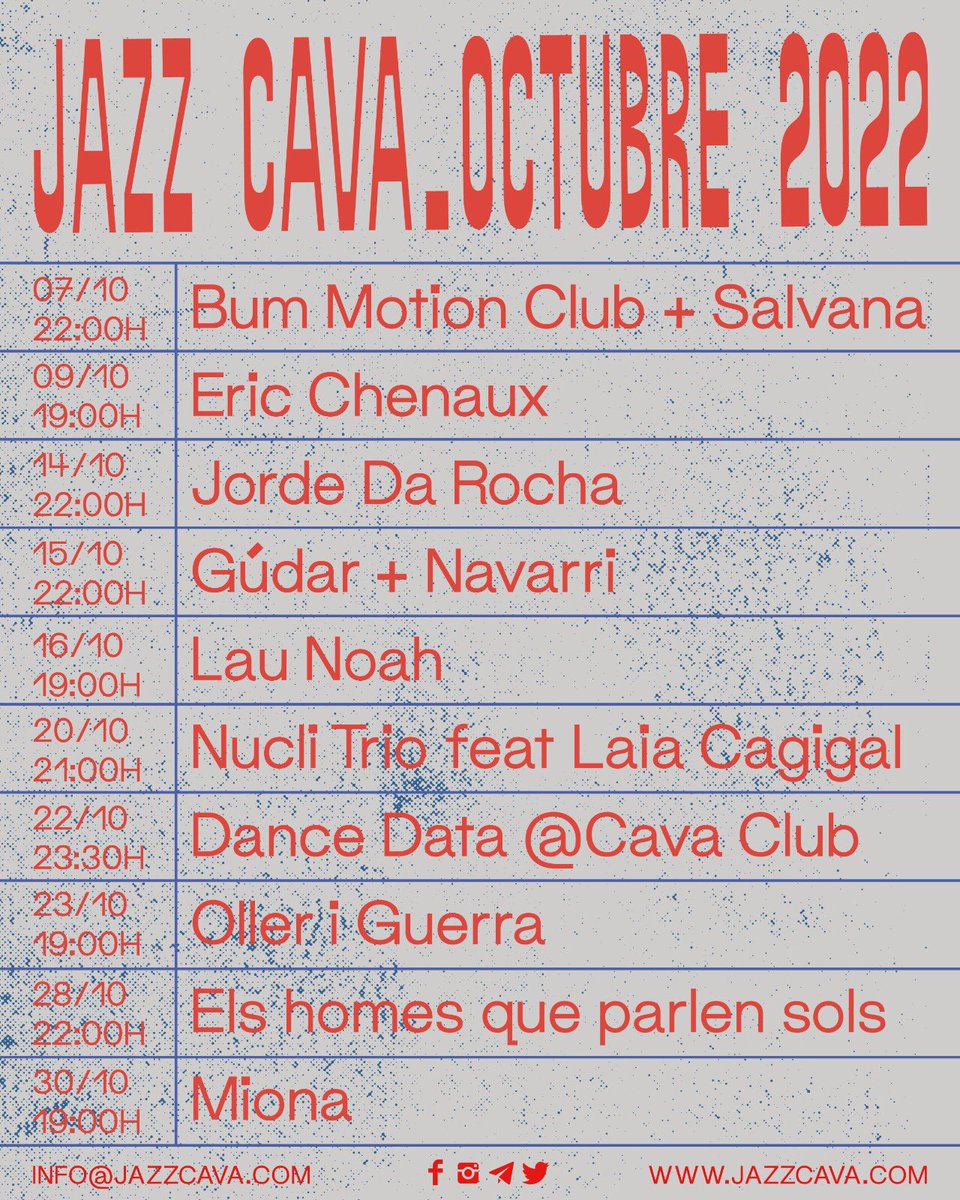 jazzcava's tweet photo. 🍂 Comença la tardor i la nova temporada de la #JazzCava que arriba amb nova imatge!
⚡️Us presentem la programació pel mes d'octubre i ben aviat us ensenyarem la nova web de la cava que s'està acabant de coure!
Entrades a https://t.co/DEuyqPdFPs https://t.co/Cv3y0pGt9u
