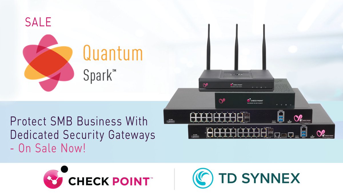 SYNNEX's tweet image. Take advantage of End of year savings on Quantum Spark Gateways. Reach out the TD SYNNEX @CheckPointSW  Business Development team for your discounted pricing checkpointbd@synnex.com  
#TDSYNNEX #NGFW #QUANTUMSPARK #checkpointdistoftheyear #securitygateways
