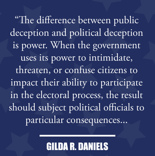 When the government uses its power to intimidate, threaten, or confuse citizens to impact their ability to participate in the electoral process, the result should subject political officials to particular consequences... 

reuters.com/world/us/proce…