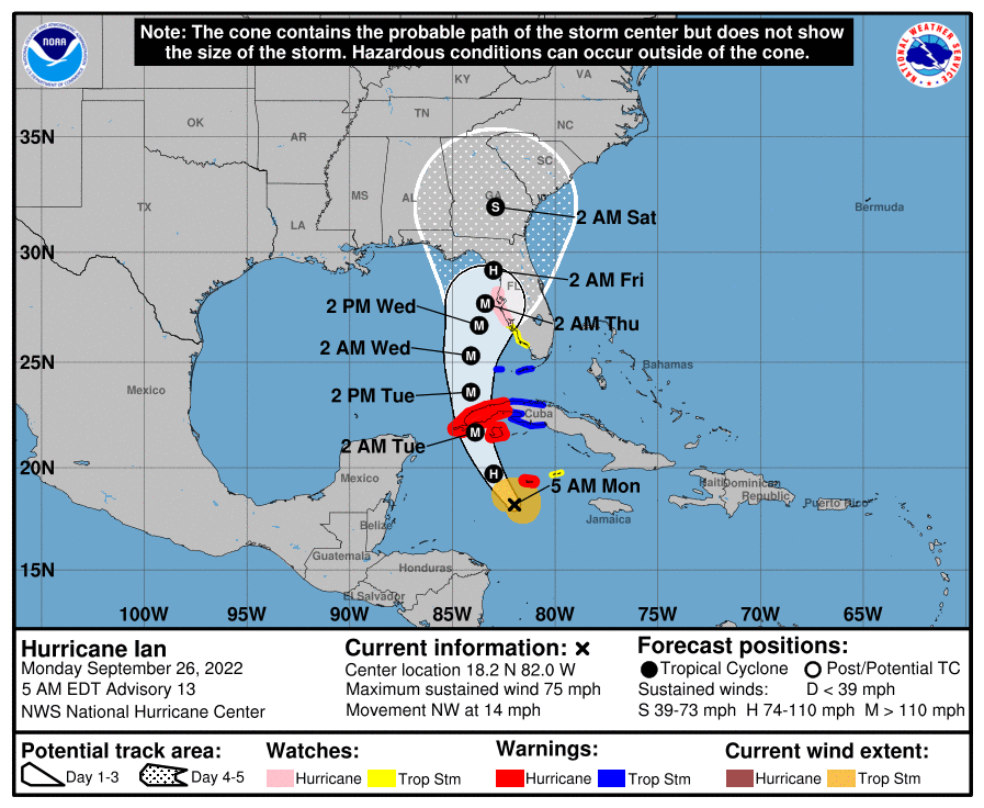 BlufftonPolice's tweet photo. Hurricane Ian UPDATES: 

Ian is then expected to track towards the west Florida coast and could impact the local area later this week. There still remains some degree of uncertainty in the track.

For resources visit:
https://t.co/On6yNTLDoR or https://t.co/n8PHNMkvJx https://t.co/3uSaoIUq5V