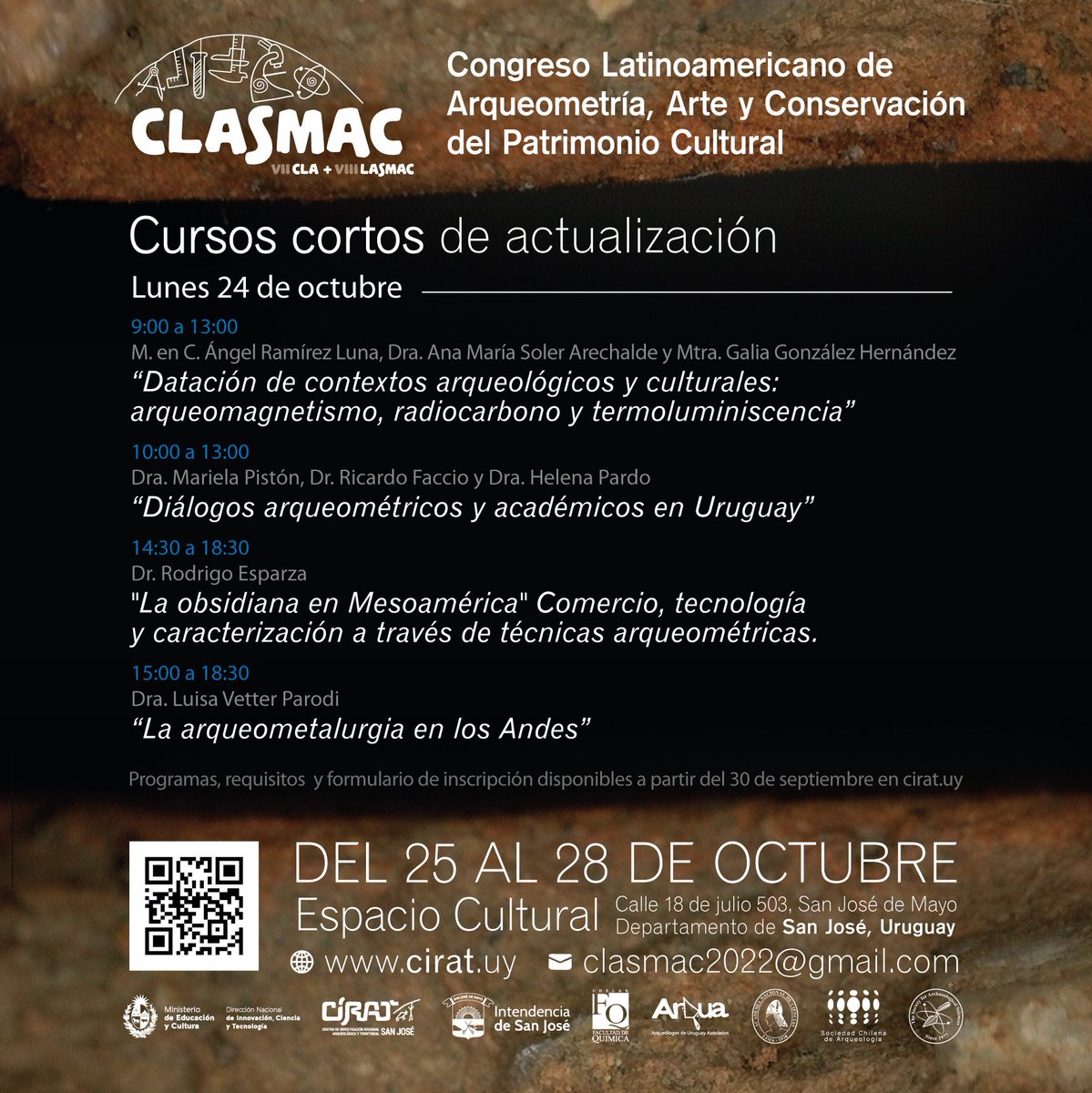 dicytmec's tweet photo. Congreso Latinoamericano de #Arqueometría, Arte y Conservación del Patrimonio Cultural #CLASMAC2022
Cursos cortos de actualización, orientados a profesionales, estudiantes universitarios de grado y posgrado
Inscripciones: 30 SET al 21OCT.
Formulario en https://t.co/jEjdjGnQJa https://t.co/yi43FV73L5