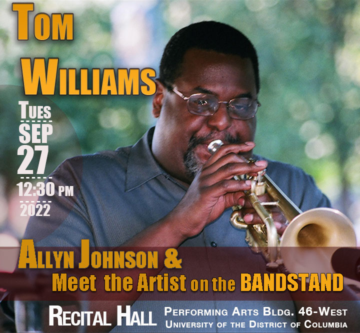 Tues., Sept. 27th @ 12:30pm ‘Allyn Johnson &amp; Tom Williams : Meet the Artist on the Bandstand’ jazzaliveudc.org
