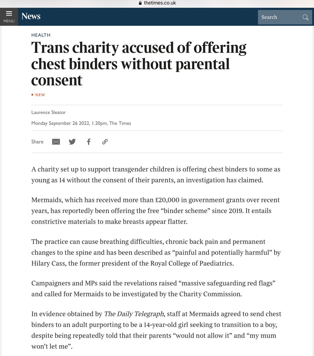 firewomon's tweet photo. Hi @metpoliceuk - you state on your website that using a binder to flatten breasts is ‘a form of child abuse’, so I am wondering if action can be taken against Mermaids? https://t.co/4zPhiP2kLd