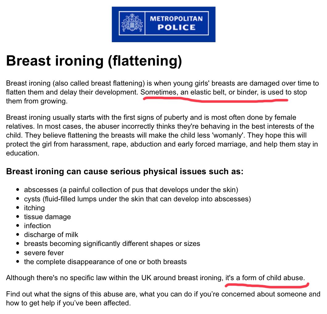 firewomon's tweet photo. Hi @metpoliceuk - you state on your website that using a binder to flatten breasts is ‘a form of child abuse’, so I am wondering if action can be taken against Mermaids? https://t.co/4zPhiP2kLd