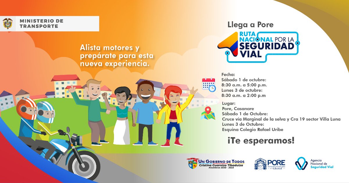 LA RUTA NACIONAL POR LA SEGURIDAD VIAL LLEGA A PORE
Este 1  y  3  de octubre La Ruta Nacional por la Seguridad Vial llega a nuestro municipio. Un espacio donde la comunidad podrá capacitarse en diferentes temas.
Más aquí: onx.la/6e165