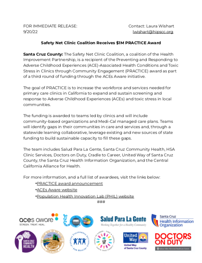 Health Improvement Partnership (@hip_scc) on Twitter photo We’re honored to play a part in the work that
<a href="/ACEsAware/">ACEs Aware</a> is doing to expand awareness of Adverse Childhood Experiences (ACEs) and toxic stress in California, and the use of trauma-informed care. Learn more at acesaware.org #ACEsAware We’re honored to play a part in the work that
<a href="/ACEsAware/">ACEs Aware</a> is doing to expand awareness of Adverse Childhood Experiences (ACEs) and toxic stress in California, and the use of trauma-informed care. Learn more at acesaware.org #ACEsAware