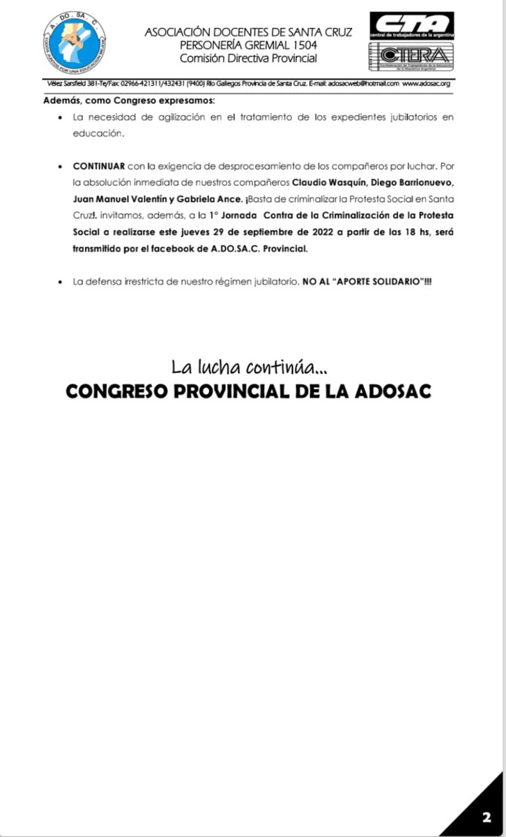 adosacP's tweet photo. ⚠️ Resoluciones del Congreso Provincial⚠️ https://t.co/bcazRTv6lK
