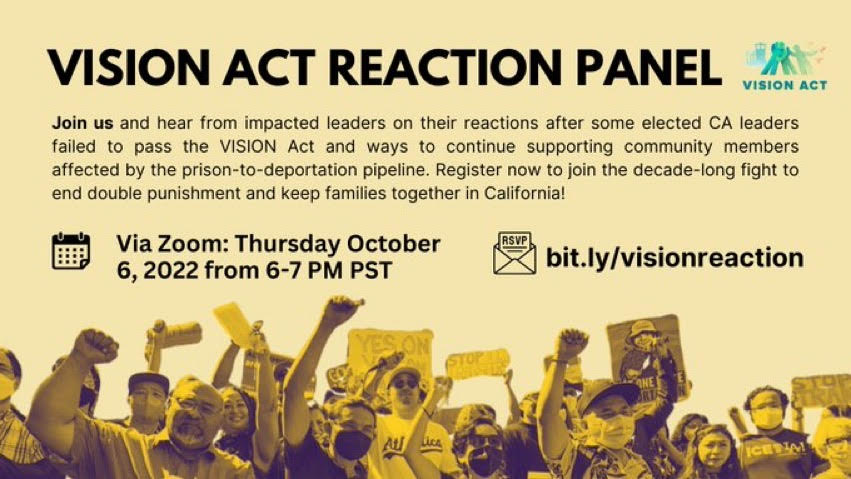 oc_rrn's tweet photo. Save the date for @iceoutofca's #VISIONAct Reaction Panel on Thursday 10/6 at 6 pm PT!

Hear from impacted leaders and their reactions to CA elected leaders failing to pass the VISION Act. 

🔗RSVP at: https://t.co/BgS2LYFL5D https://t.co/vX92pR4mQi