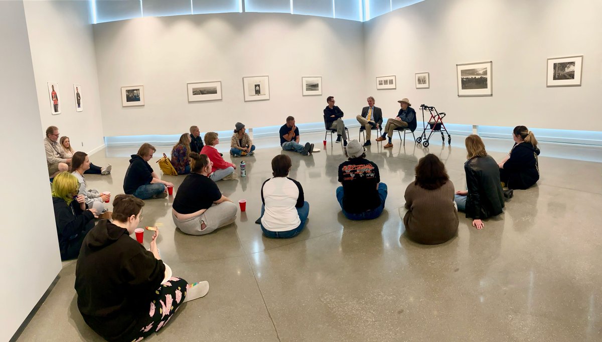 HC_VisualArts's tweet photo. Dr. Charles Guildner ‘54 and Erik Kling ‘99, who were inducted into the Fine Arts Hall of Fame over the weekend, met with art students on Friday. There was a great discussion over lunch and in the gallery where Erik and Charles talked about their careers and artistic process. https://t.co/NZBUbDqDlu