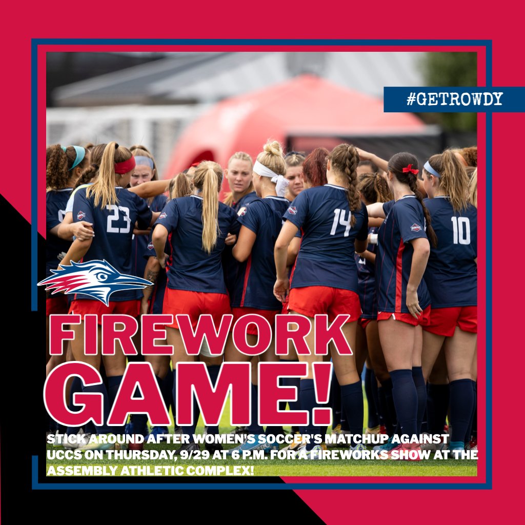 MSUDenverAthl's tweet photo. 🎆FIREWORK GAME🎆

Stick around after @MSUDenverWSOC's matchup against UCCS on Thursday (9/29) at 6 p.m. for a fireworks show at the Assembly Athletic Complex to kick off Homecoming Weekend with a 💥bang!💥

#GetRowdy🔴🔵 https://t.co/sGTC07GSKl