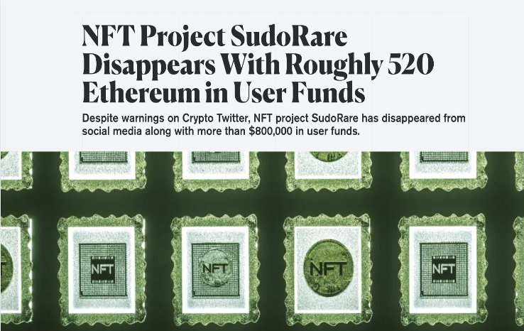 Yet another #RugPull has plagued the #NFT industry with platform SudoRare turning sour. 519 $ETH, valued at around $800,000, were transferred off the platform &amp; all SudoRare channels were deleted, living up to the skepticism many had already suggested.
 
decrypt.co/108051/nft-pro…