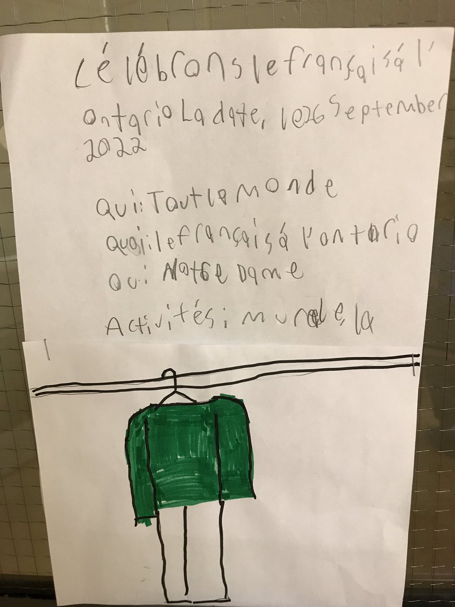 Downingfsl's tweet photo. On fête la journée des franco-ontarien-nes. #icionparlefrançais @FSL_SMCDSB Merci de votre participation! @SMCDSB_NOD has awesome school spirit! 💚🤍💚 https://t.co/x77wFtAQQR