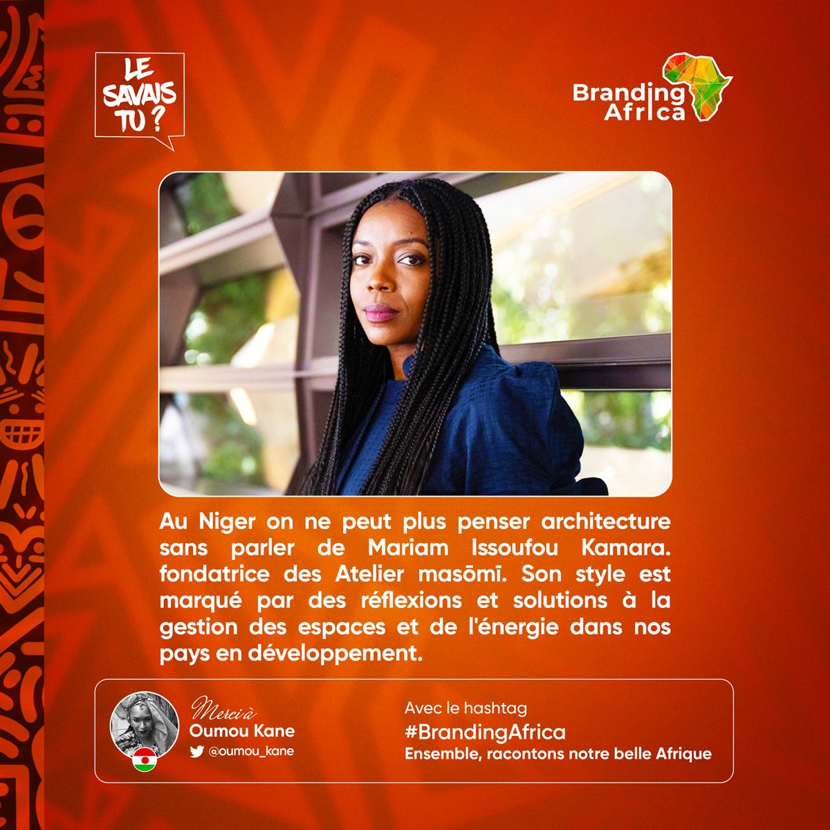 La réalisatrice @CatalayaMacky du #Niger est l'une des personnes qui racontent l'histoire de leurs pays au travers d'oeuvres magnifique. Un peu comme <a href="/mariamissoufou/">mariam issoufou</a> qui fait la fierté de l'Afrique par son excellence dans l'architecture #BrandingAfrica . Cc <a href="/oumou_kane/">O.K❤🧡</a> 😅