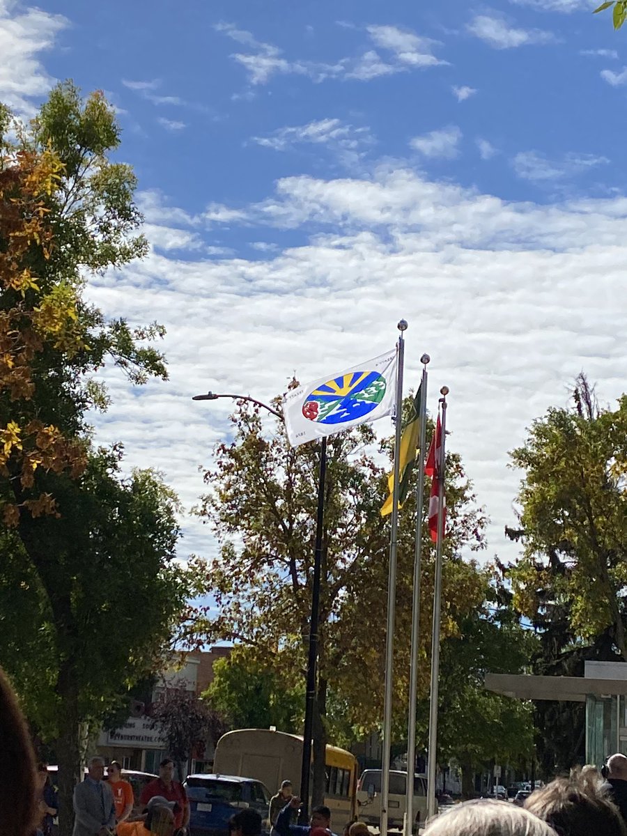 Honoured to be part of the community of Weyburn today in the raising of the Treaty 4 Flag. #Reconciliation