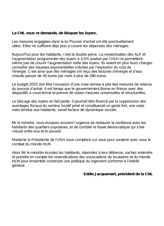 La_CNL's tweet photo. A la veille du #CongresHlm le Président de la #CNL @EddieJacquemart s'adresse aux décideurs du logement social: "Soyez à la hauteur!"
@OlivierKlein93 @emmacosse
#stopRLS #préserverActionLogement #0coupuregazetelectricite #blocagedesloyers #Justicesocialetclimatique https://t.co/2Vx3qoNIGJ