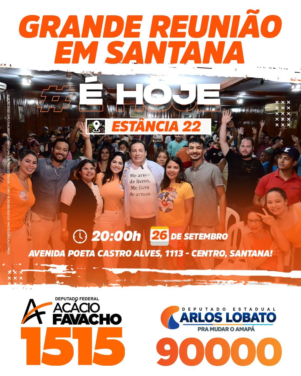 Grande reunião em Santana! Hoje 26 de Setembro, na Estância 22, às 20:00hrs.
Endereço: Avenida Poeta Castro Alves, 1113 - Centro, Santana
goo.gl/maps/JeYJVSpQ4…