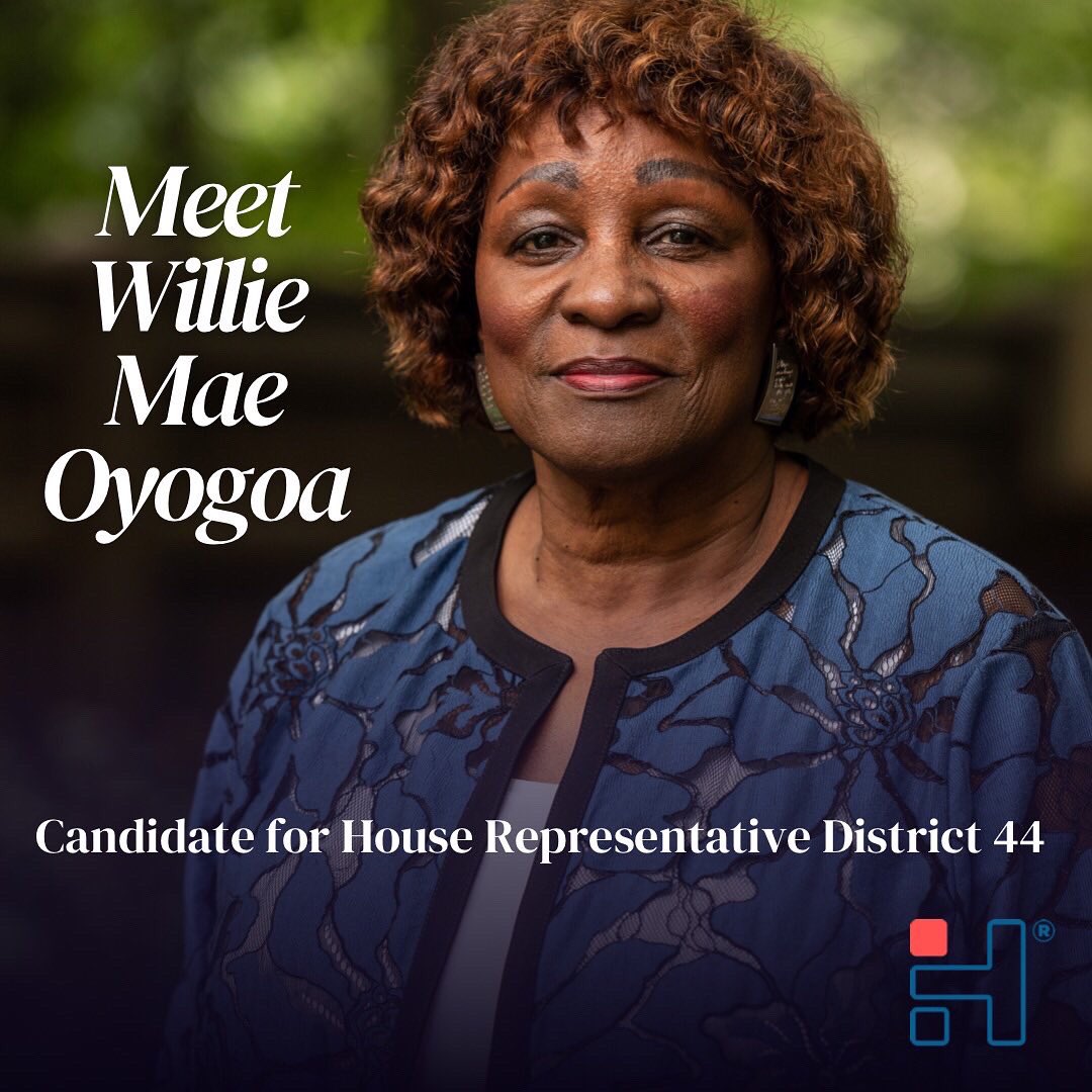 her_term's tweet image. Willie Mae Oyogoa decided to put her activism where it counts and run for office. She supports voter rights, abortion access, Medicaid expansion, and Her Term supports her. Learn more about how she can flip the house herterm.org/blog #helpherwin #electwomen #gapol @WOyogoa