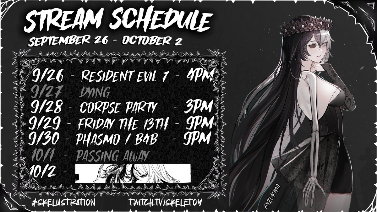 HereLiesElla's tweet photo. I'M FINALLY ON TIME WITH A SCHEDULE
LETS GOOOO !!!!

ᵃˡˡ ᵗⁱᵐᵉˢ ⁱⁿ ᶜᵉⁿᵗʳᵃˡ ᵇᵗʷ

❥𝓣𝓌𝒾𝓉𝒸𝒽: https://t.co/s0gFKqBqki
❥𝓓𝒾𝓈𝒸𝑜𝓇𝒹: https://t.co/dHzOPEGX4L
❥𝓣𝒽𝓇𝑜𝓃𝑒: https://t.co/8zHJk6uQIQ

#skedule #skelelive ┊💀💍 https://t.co/sDD0H7wNjA