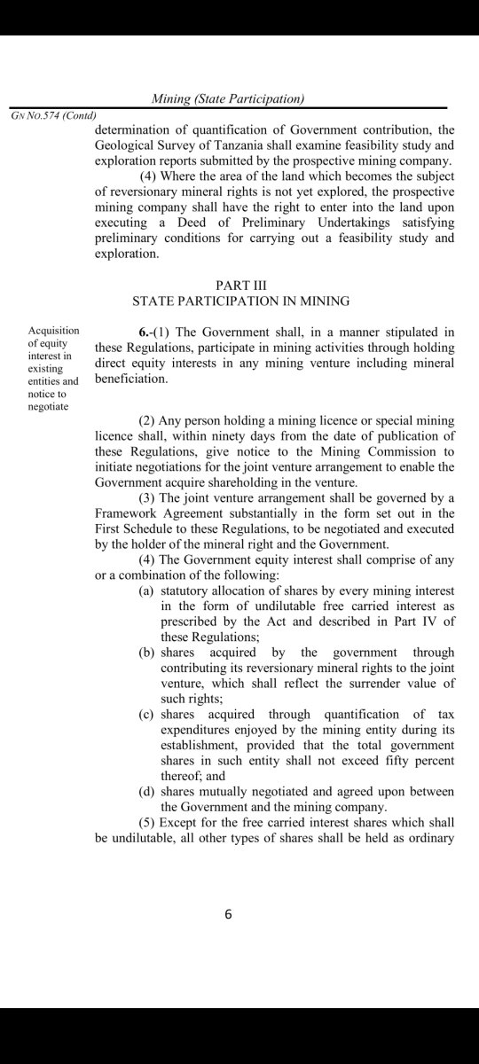 16Limbe's tweet photo. -> Kama unamiliki mgodi wa madini au leseni yoyote kapitie hii sheria mpya inaitwa The Mining (State Participation) Regulation 2022 kabla mambo hayajawa mazito. 
-> Baadhi ya Sect ni kama hizi, Sect 6,na 7. https://t.co/ojBC7WGn1J
