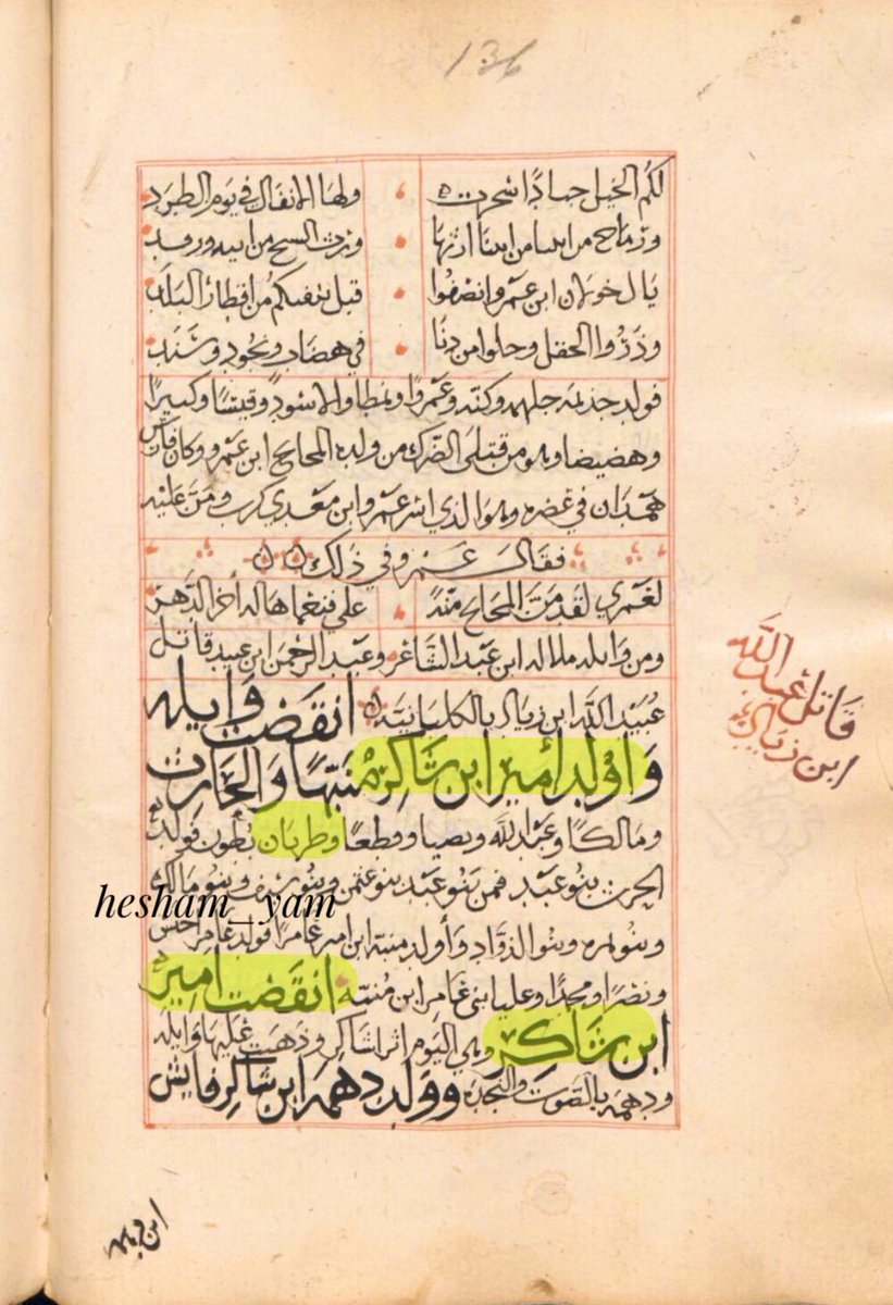 hesham_yam's tweet photo. @mashalgrad وأولد أمــير بن شــاكر منبــهاً والحــارث ومــالكاً وعبـد الله ونصـياً وقعـطاً و [ ظــربــان ] بطون.
الهمــدانـي ت ٣٣٤ هــ 
مخطوطة الإكليل العاشر . https://t.co/7JvtLGEjLW