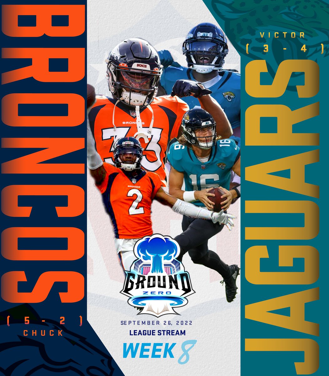 GZMLCFM's tweet photo. The 2nd game (8:00pm) of our League Stream tonight will feature a matchup between two AFC contenders as the Broncos make the trip East to the Sunshine State to take on the Jaguars! Big game for both teams at the midway point as they chase the leader in their respective divisions! https://t.co/tWU8npfdlB