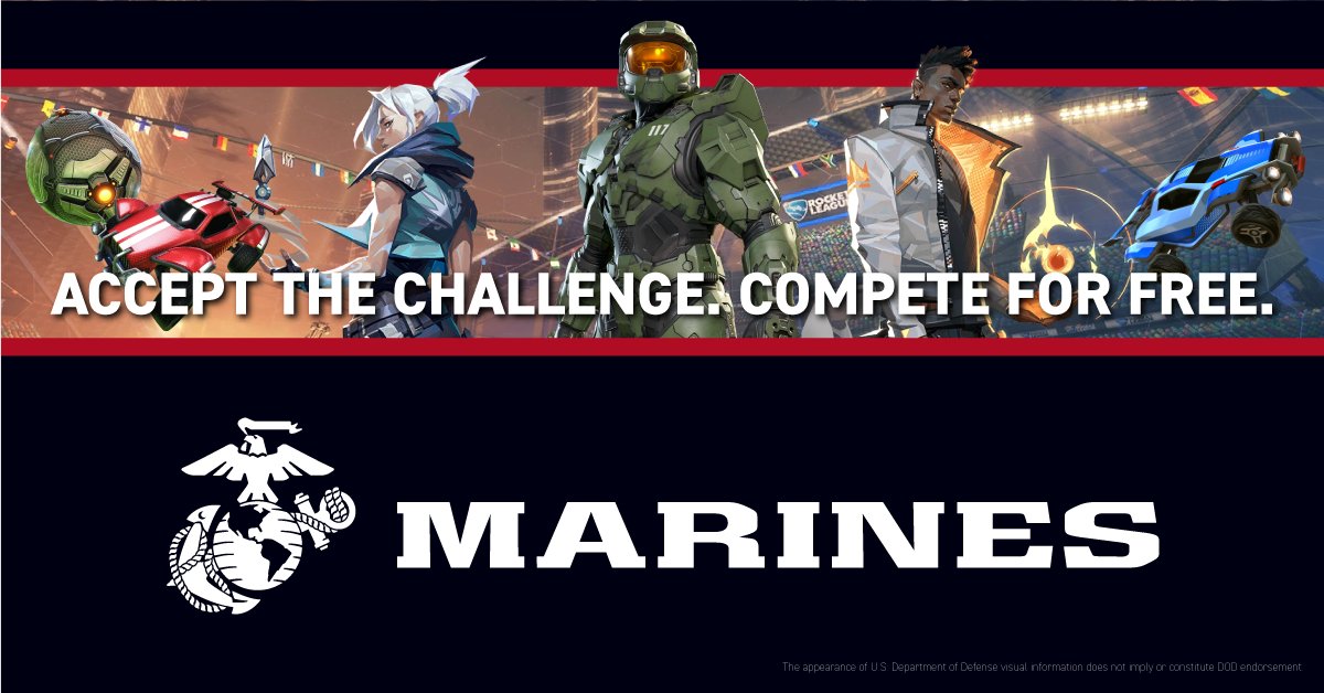 JoinGenEsports's tweet photo. Oohrah! β
Introducing the USMC: Victory Command β a free-to-compete event where everyone is awarded something for participation β featuring Rocket League, Valorant, and Halo Infinite.
Accept the challenge?
https://t.co/G2zxZKKzyE
#USMCVC https://t.co/q0HWGXnaKY