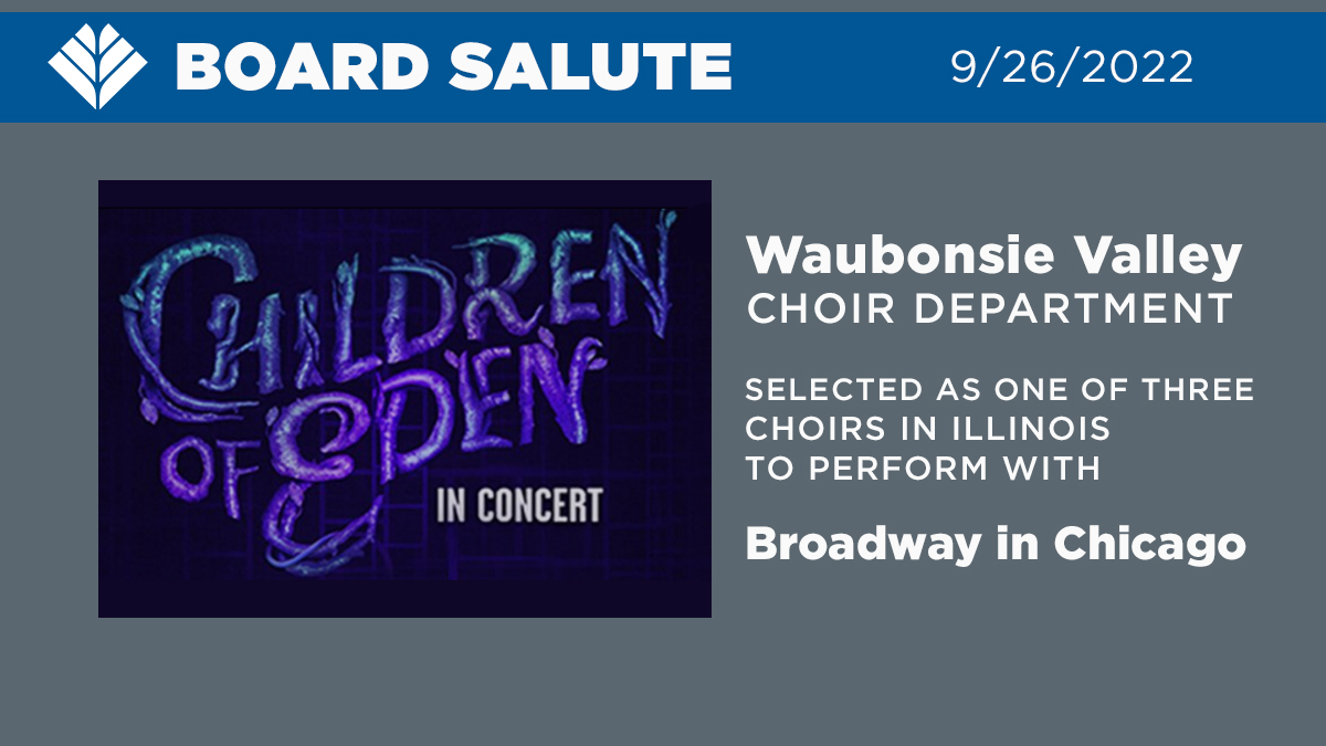 ipsd204's tweet photo. The board salutes the @WaubonsieValley choir dept. on being selected as 1 of 3 choirs in IL invited to perform with Broadway in Chicago on Saturday, 10/15 for their production of Children of Eden in Concert. More info here: https://t.co/f8X6UWngu7 #boardsalute https://t.co/D5QlN7INMu